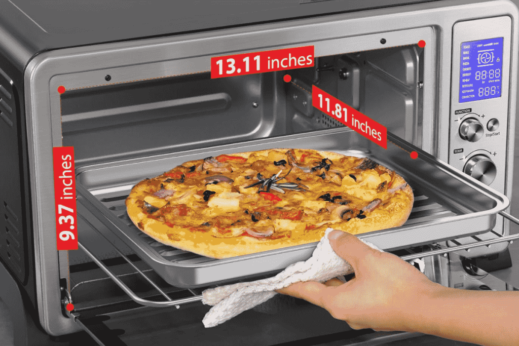 Toshiba AC25CEW SS toaster oven cooking a pizza