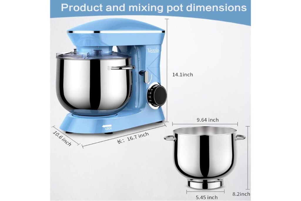 Vezzio 9.5 Qt Stand Mixer pot dimensions